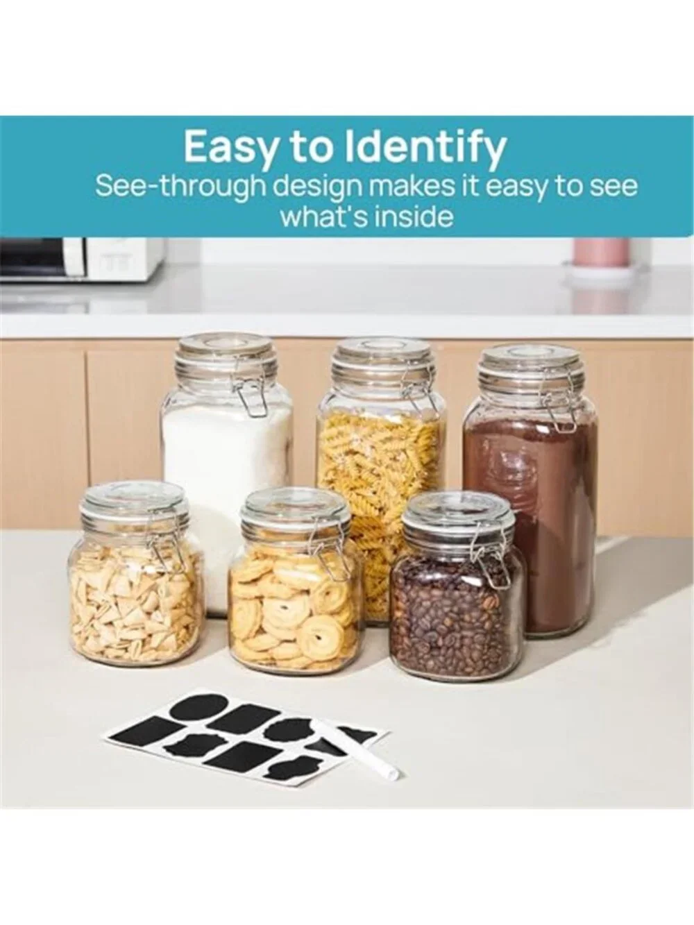 78oz Glass Food Storage Jars with Airtight Clamp Lids, 3 Pack Large Canister